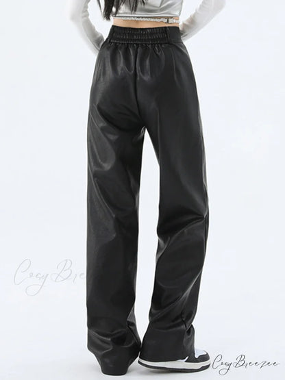 Faux Leather Graceful Straight Leg Pants