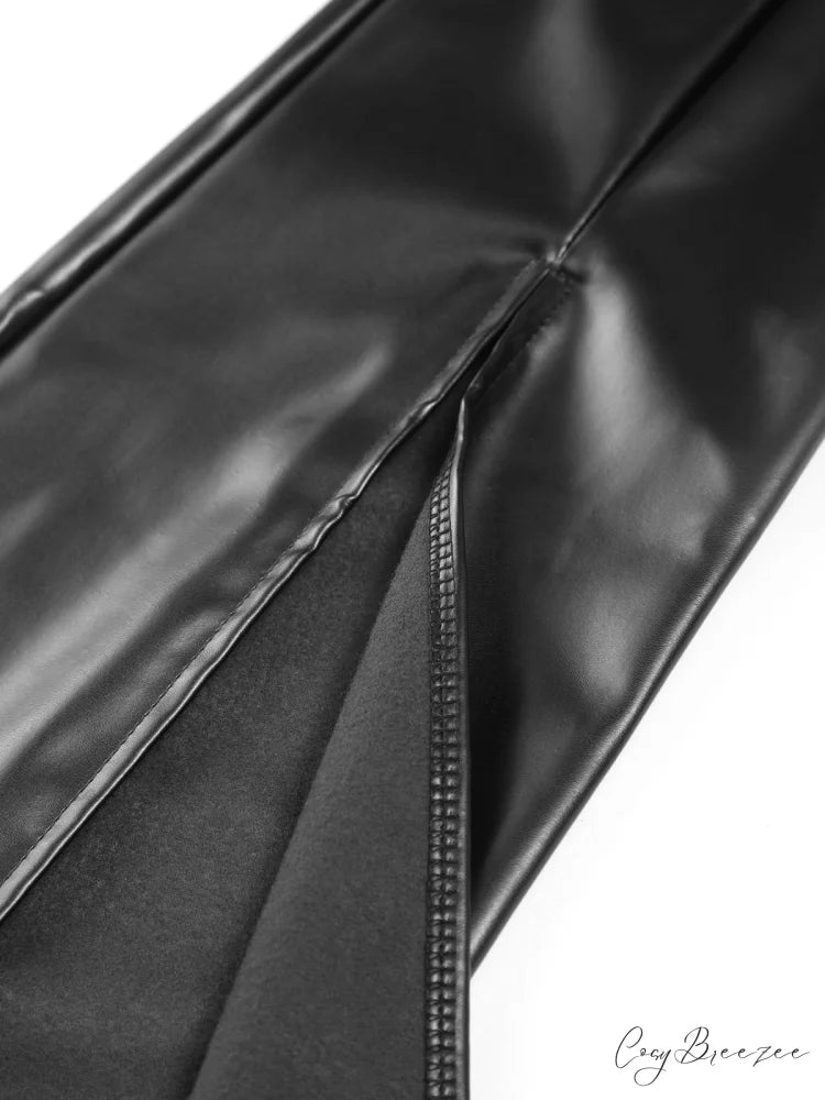 Faux Leather Graceful Zippered Flare Pants