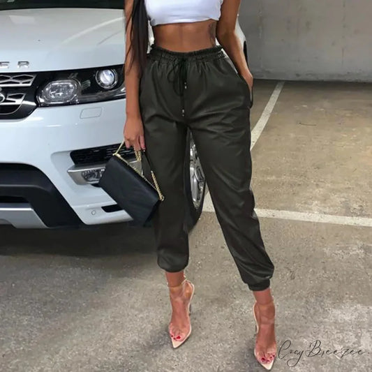 Faux Leather High Waist Joggers Pants pants-241228