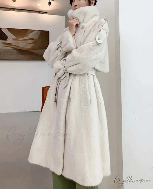 Faux Mink Fur Thick Winter Coat Pearl White / S overcoats-241228