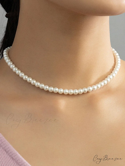 Faux Pearl Beaded Necklace White / one-size