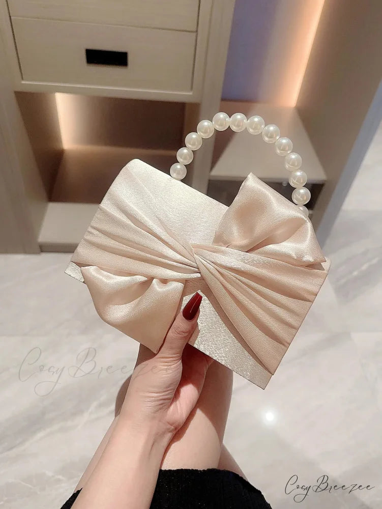 Faux Pearl Flower Wedding Evening Clutch Bag Beige / S clutchbag-250126