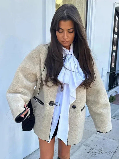 Faux Wool Loose Vintage O-Neck Coat overcoats-241228