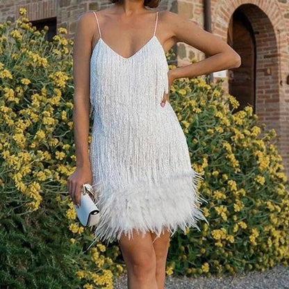 Feather Sequin Off-Shoulder Mini Party Dress
