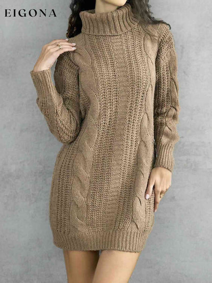 Cosybreezee - Turtleneck Ribbed Sweater Dress