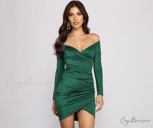 Feelin’ Luxe Off Charming The Shoulder Mini Dress GREEN / XS