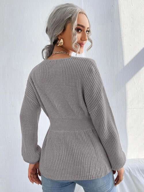 Shoulder Arm Knit Notched Dropped Top with Long Detail