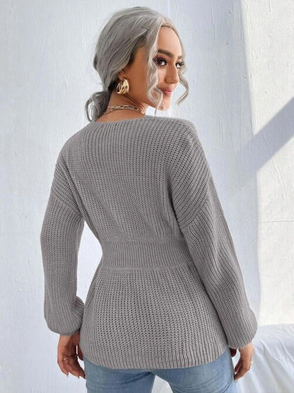 Cosybreezee - Arm Knit Notched Dropped Top with Long Detail