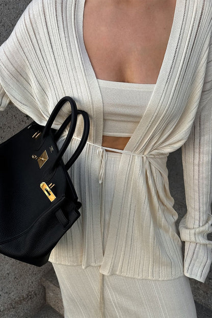 Vintage Ribbed Knit Cardigan and Cami Dress Three Piece Set