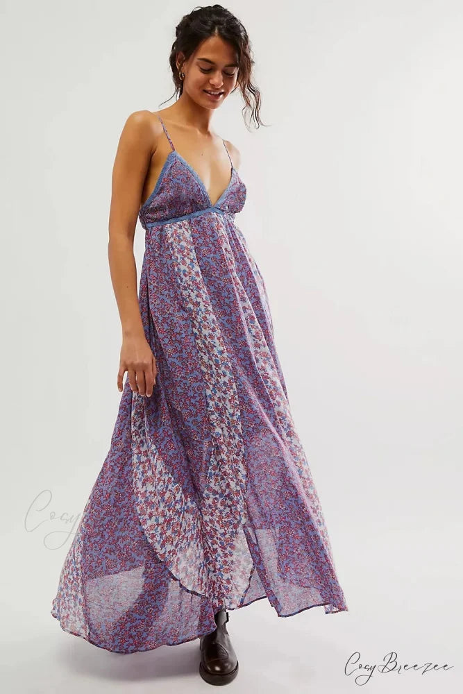 Fine Chiffon Floral Boho Dress Lavender / S bohodress-250126