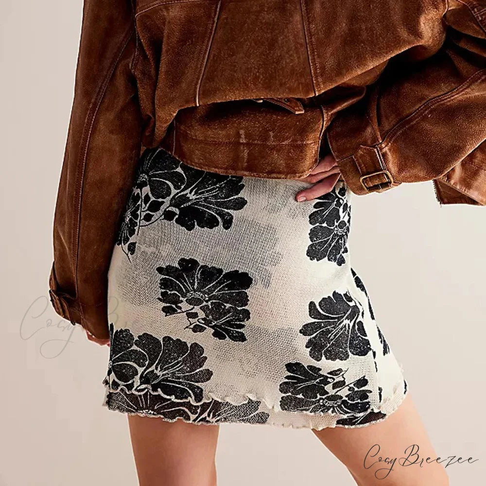 Fine Mesh Flower Print Skirt skirts-250223