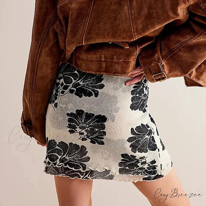 Fine Mesh Flower Print Skirt skirts-250223