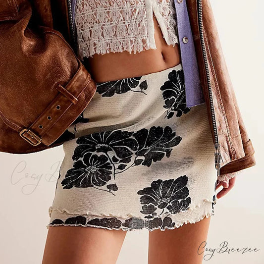 Fine Mesh Flower Print Skirt white / S skirts-250223