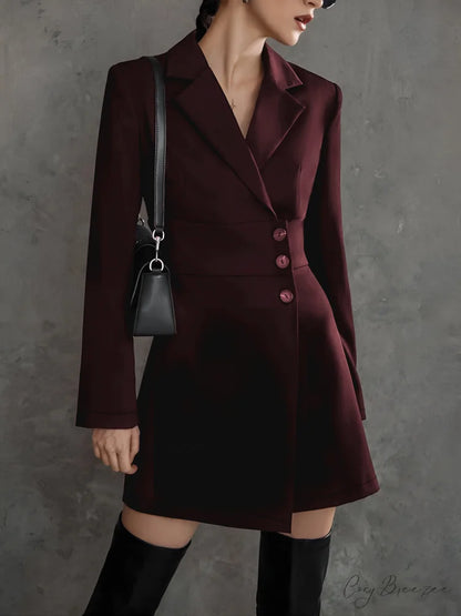 First Choice Blazer Trendy Long Sleeve Short Dress Burgundy / XS