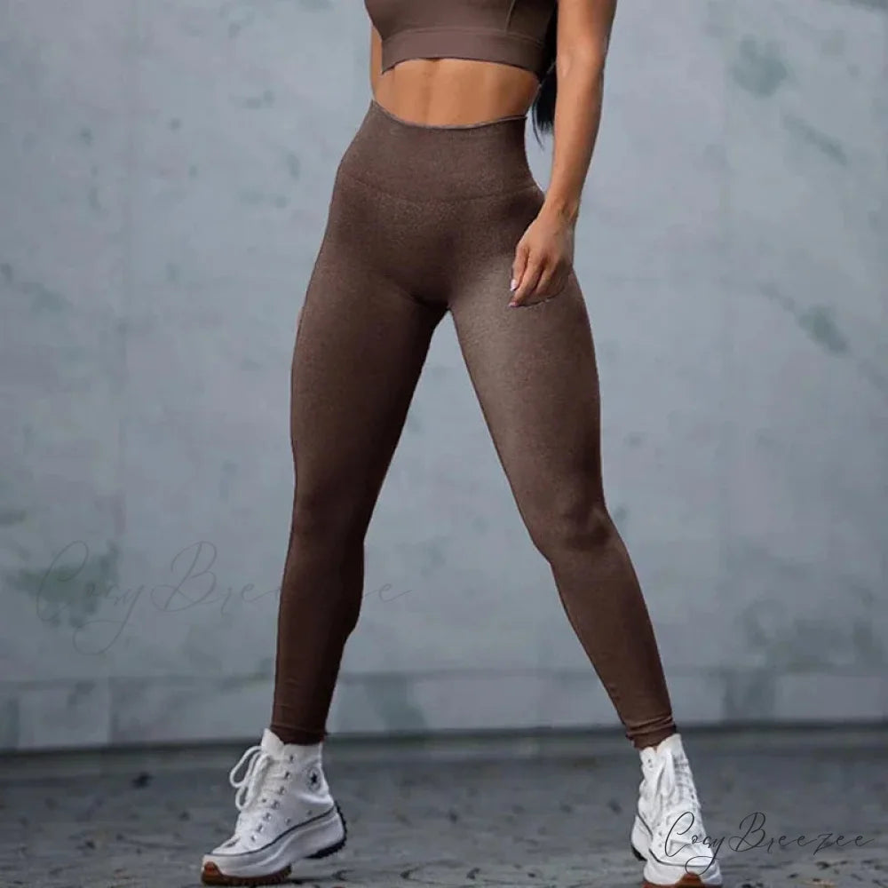 Fitness Sport Seamless Running Yoga Sportswear High Waist Push Up Athletic Slim Jogging Female Leggings BROWN / S