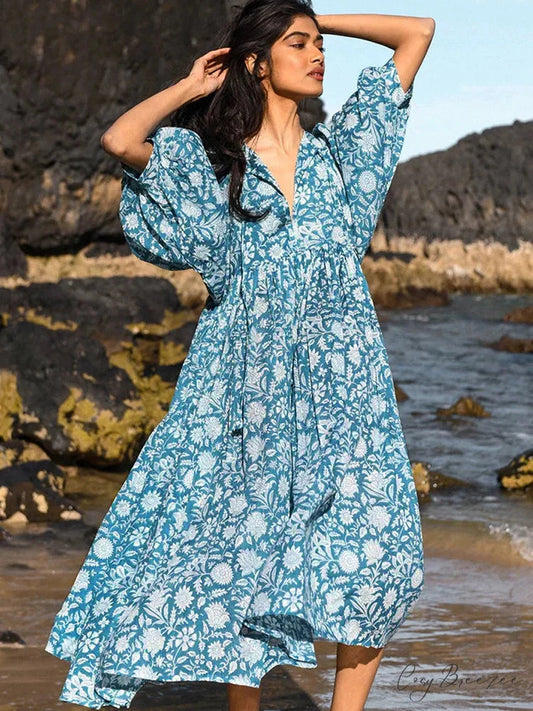 Fitshinling Boho Vintage Lantern Sleeve Dress bohodress-250126
