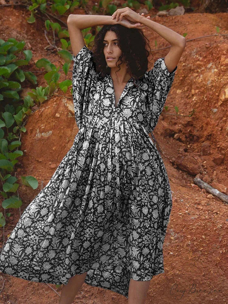 Fitshinling Boho Vintage Lantern Sleeve Dress bohodress-250126