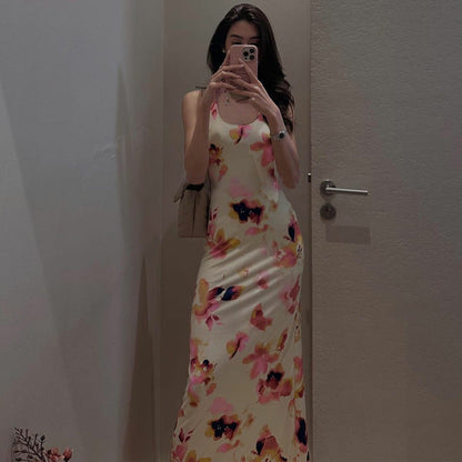 Carmen Backless Floral Print Slip Maxi Dress