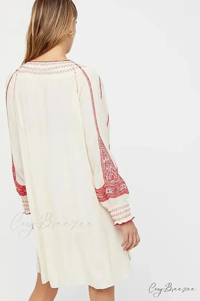 Flare Sleeve Button Down Printing Chic Boho Dress bohodress-250126