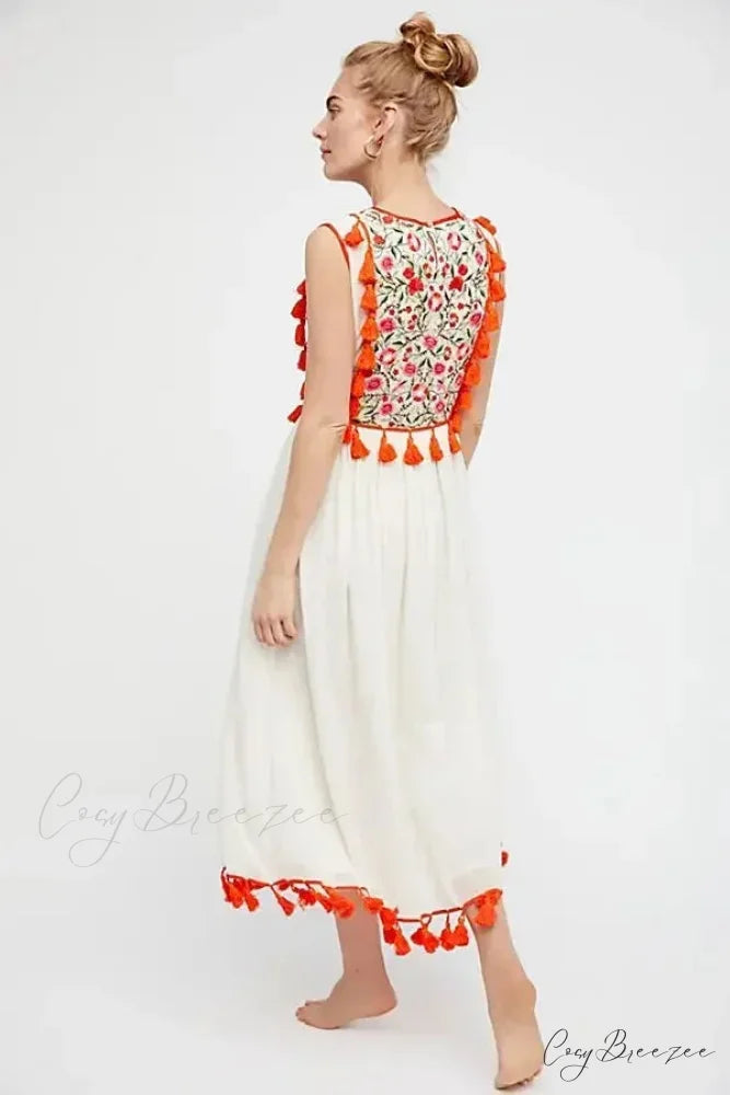 Flare Sleeve Vintage Style Floral Boho Dress bohodress-250126