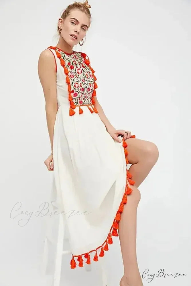 Flare Sleeve Vintage Style Floral Boho Dress bohodress-250126