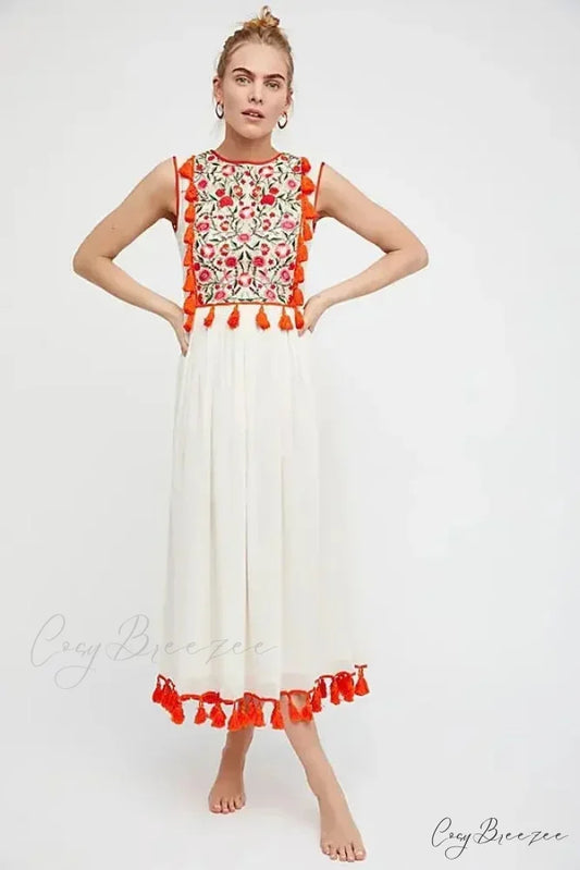 Flare Sleeve Vintage Style Floral Boho Dress bohodress-250126