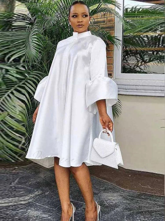 Flared One-sleeve Graceful Loose Party Dress White / M
