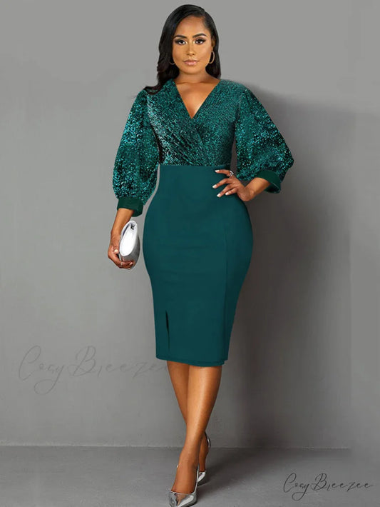 Flared Sleeves Graceful Button Shirt Dress Green / L