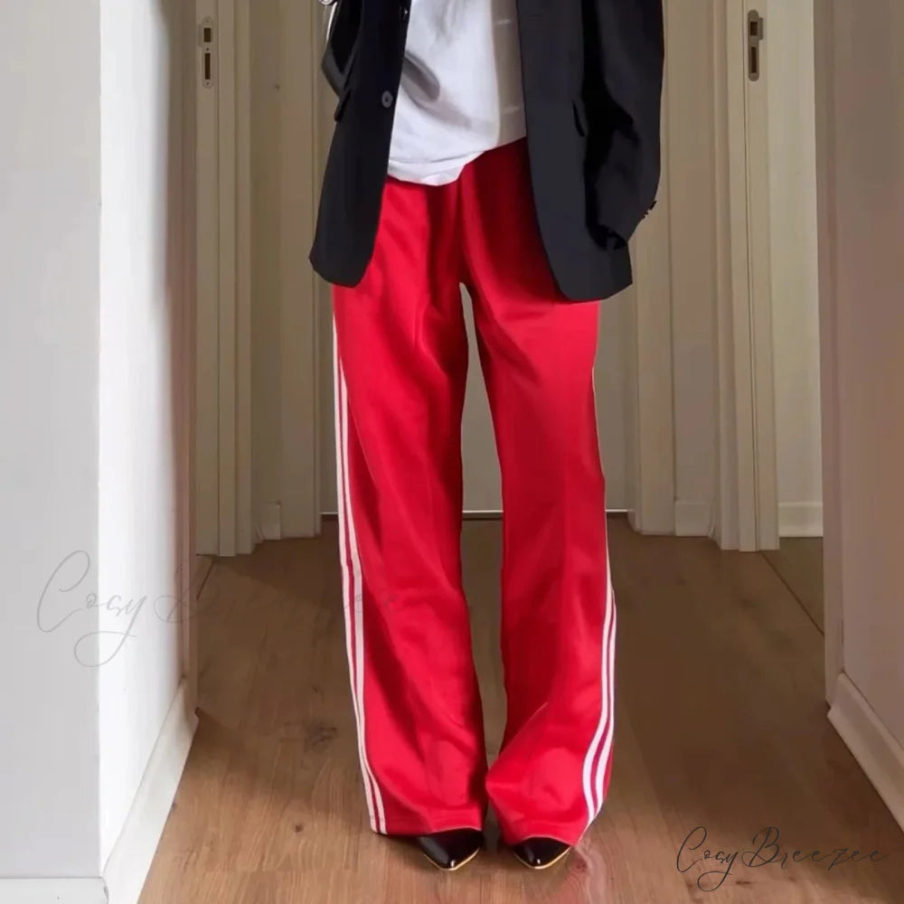 Flared Solid Shade Elevated-Waist Cotton Linen Pant Red / S pant-250223