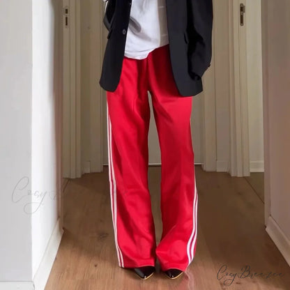 Flared Solid Shade Elevated-Waist Cotton Linen Pant Red / S pant-250223