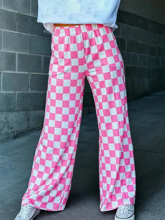 Flared Striped Floral Stretchy Elevated-Waist Pant PINK / S pant-250223