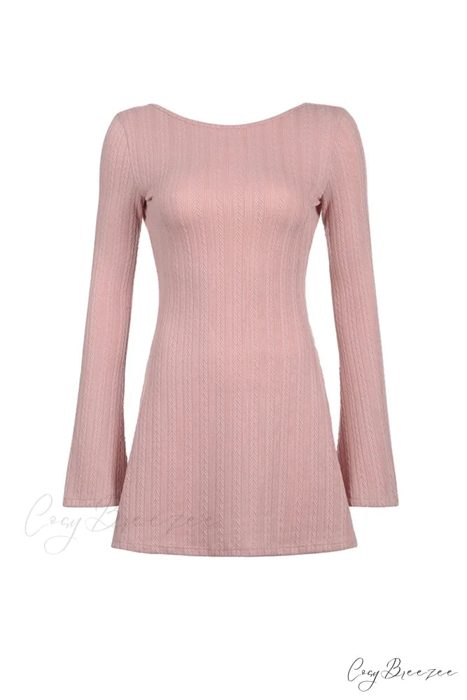 Flares Sleeve Backless Cable Knit Dress
