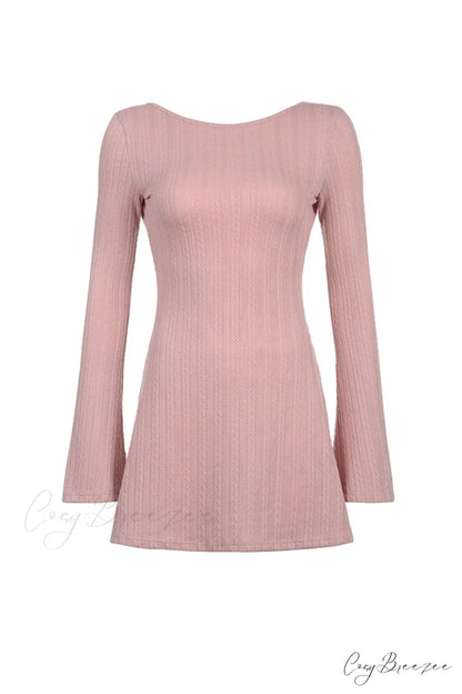 Flares Sleeve Backless Cable Knit Dress