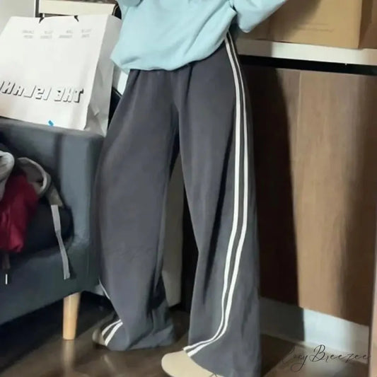 Fleece Striped Winter Sweatpants Pants Gray / S pants-241228