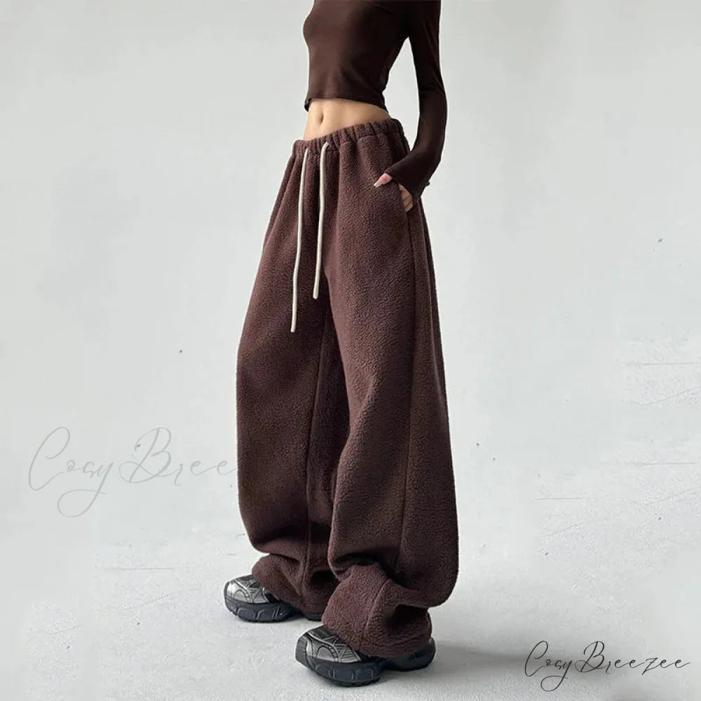 Fleece Thick Wool Wide Leg Pants pants-241228