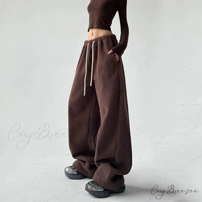 Fleece Thick Wool Wide Leg Pants pants-241228