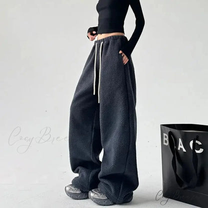 Fleece Thick Wool Wide Leg Pants Navy blue / S pants-241228