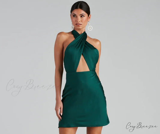 Flirtatious Flare Stylish Halter Skater Dress HUNTER / S