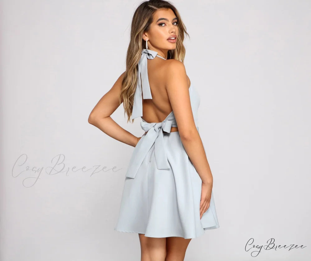 Flirty And Flowy Charming Halter Skater Dress