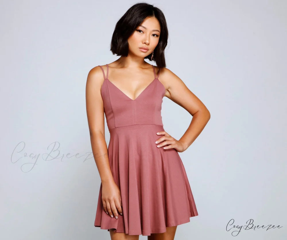 Flirty And Frilly Charming Pleated Skater Dress MAUVE / XS