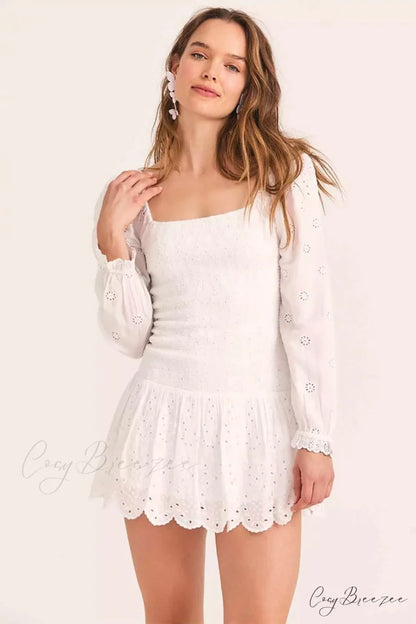 Flirty Vacay Graceful Eyelet Mini Dress White / S