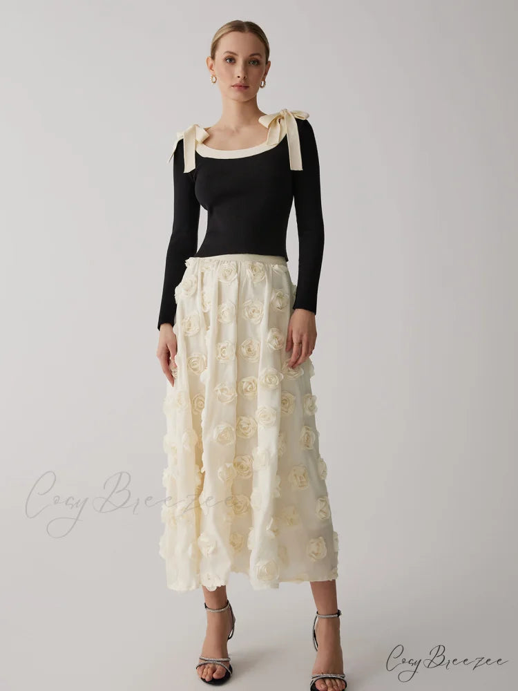 Floral A-Line Graceful Midi Skirt