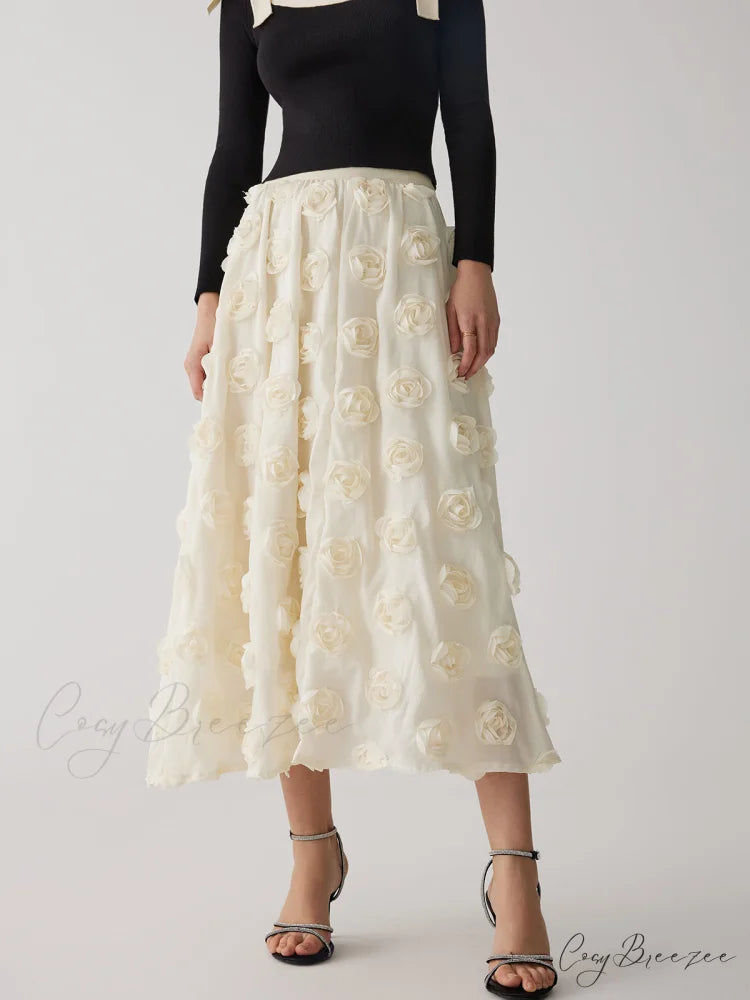 Floral A-Line Graceful Midi Skirt