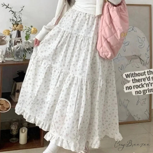 Floral A-Line Mid-Calf High Waist Skirt skirt-250126