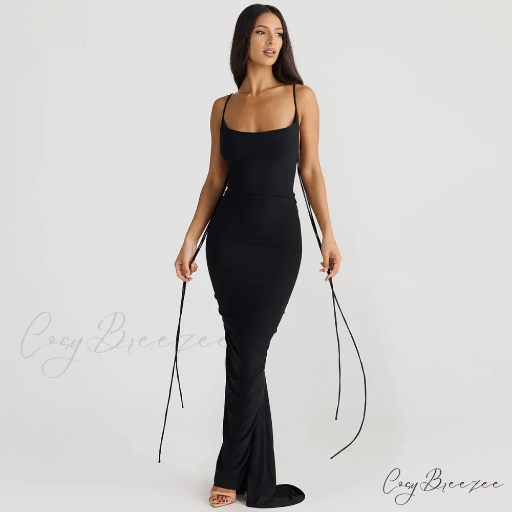 Floral-applique Backless Maxi Christmas Party Dress