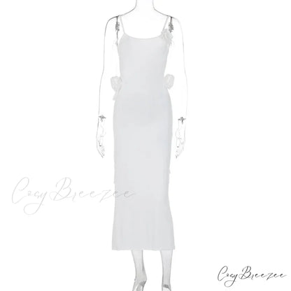 Floral Applique Bandage Sleeveless Summer Vestido Midi Dress