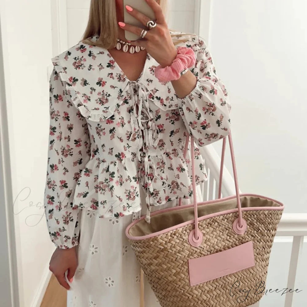 Floral Babydoll Frilled Shirt blouse-250223