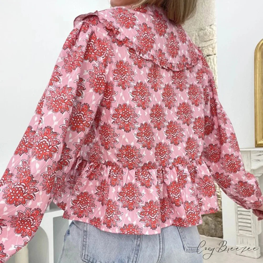 Floral Babydoll Frilled Shirt blouse-250223