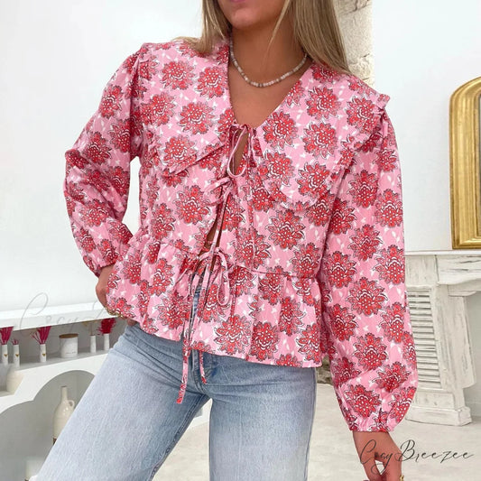 Floral Babydoll Frilled Shirt Pink / S blouse-250223