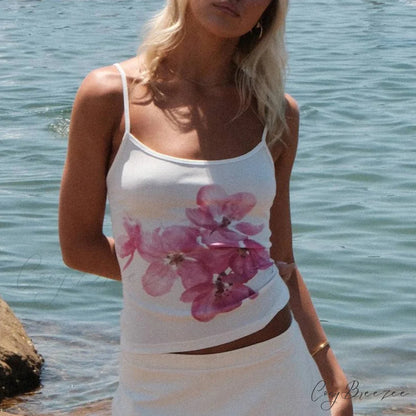 Floral Backless Skinny Crop Top white2 / S croptop-250223